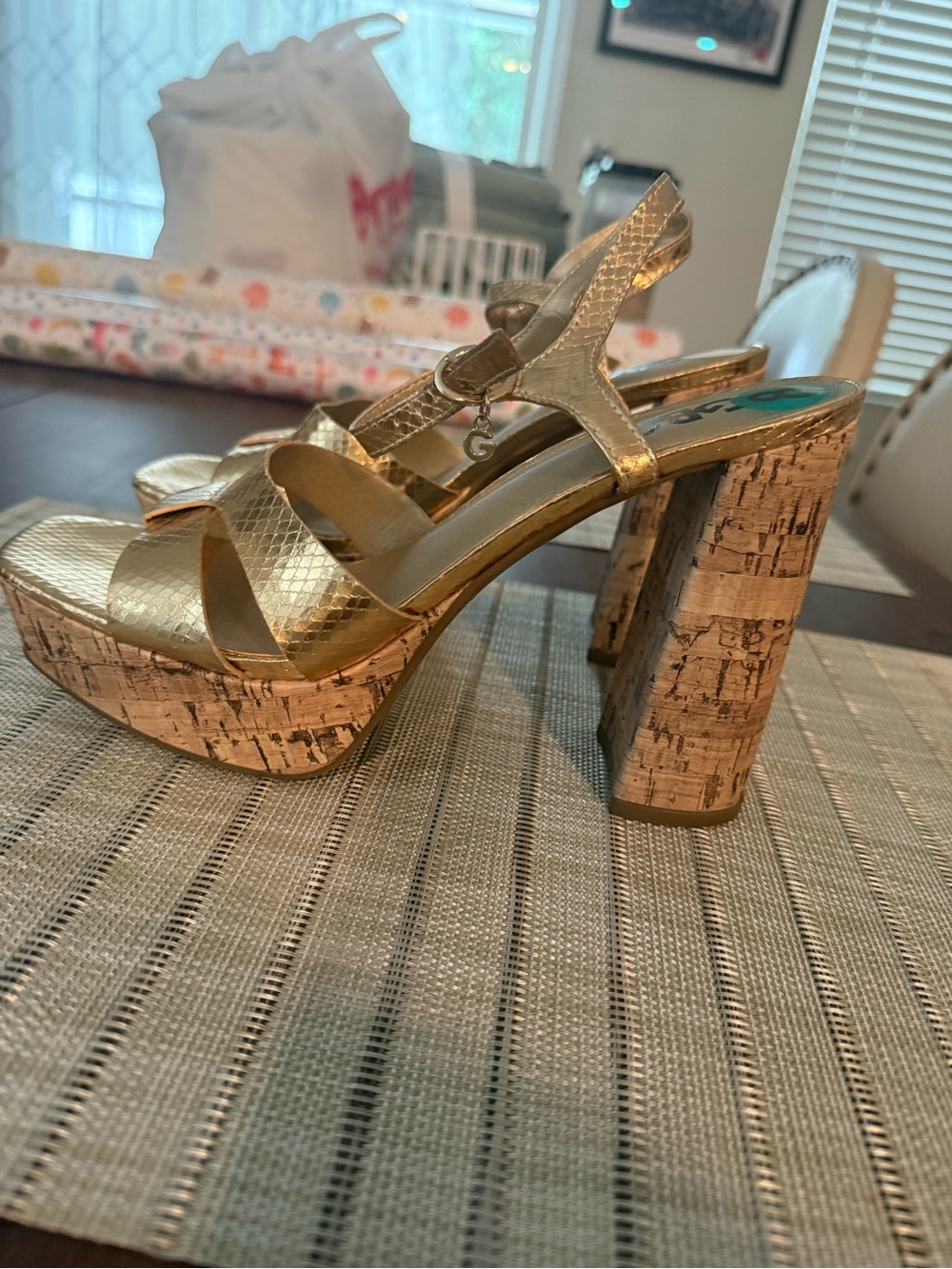 Metallic Gold Platform Cork-Heel Sandals - Women's Strappy Dress Platforms